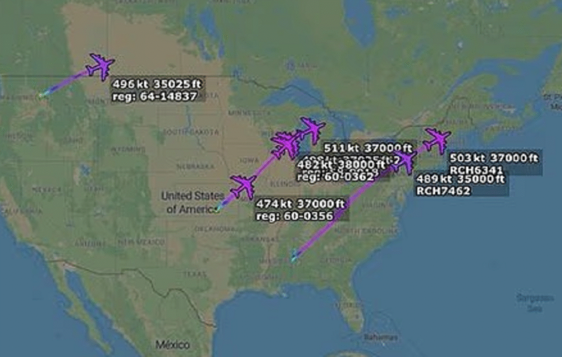 سوخترسانهای آمریکایی در آستانه دیدار محرمانه ترامپ با فرماندهان ارشد نظامی از اقیانوس اطلس عبور کردند
