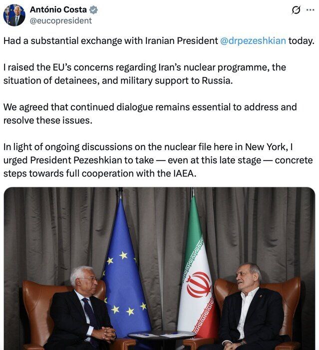 توئیت رئیس شورای اروپا پس از دیدار با پزشکیان