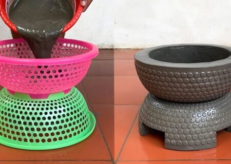 نحوه ساخت یک گلدان با سیمان و سبد پلاستیکی به روش استاد چینی (فیلم)