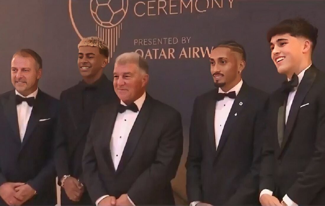 حضور نمایندگان بارسلونا در مراسم توپ طلای ۲۰۲۵ روی فرش قرمز مراسم (فیلم)