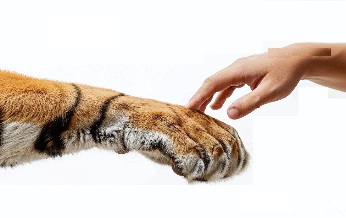 مقایسه اندازه دست انسان و پنجه ببر (عکس)