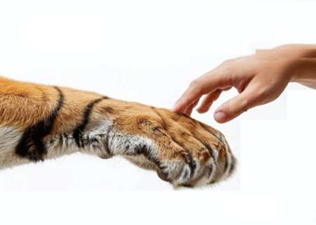 مقایسه اندازه دست انسان و پنجه ببر (عکس)