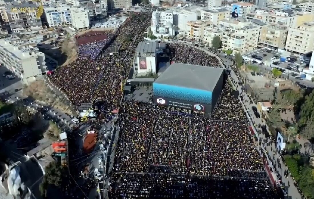 تصاویر هوایی از مراسم بزرگداشت سالگرد شهادت سیدحسن نصرالله (فیلم)