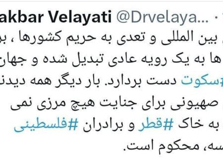 ولایتی: جهان باید از سکوت دست بردارد