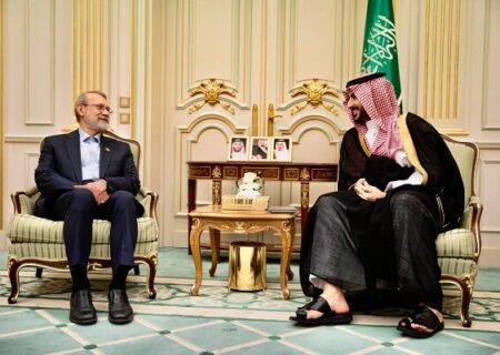 دیدار دوجانبه لاریجانی و وزیر دفاع عربستان