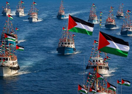 پرواز گسترده پهپادها بر فراز یکی از بزرگترین کشتی‌های ناوگان «صمود»