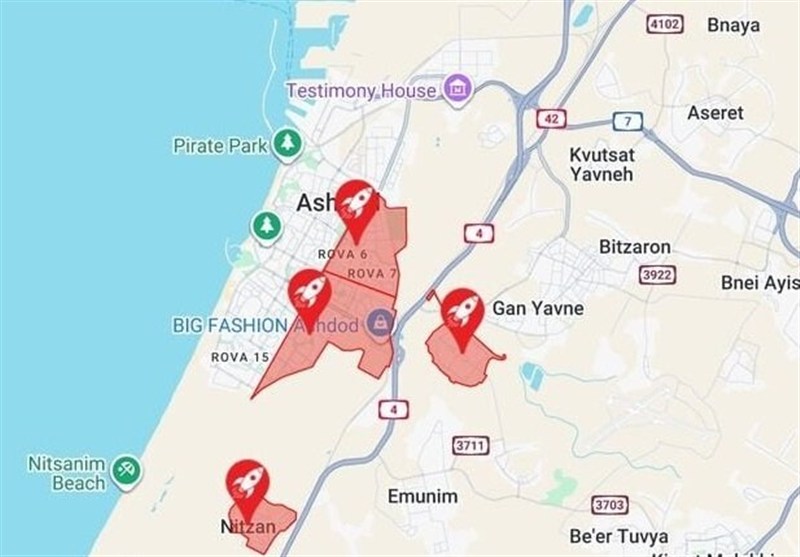 حمله موشکی مقاومت فلسطین از غزه به شهر اشغالی اشدود