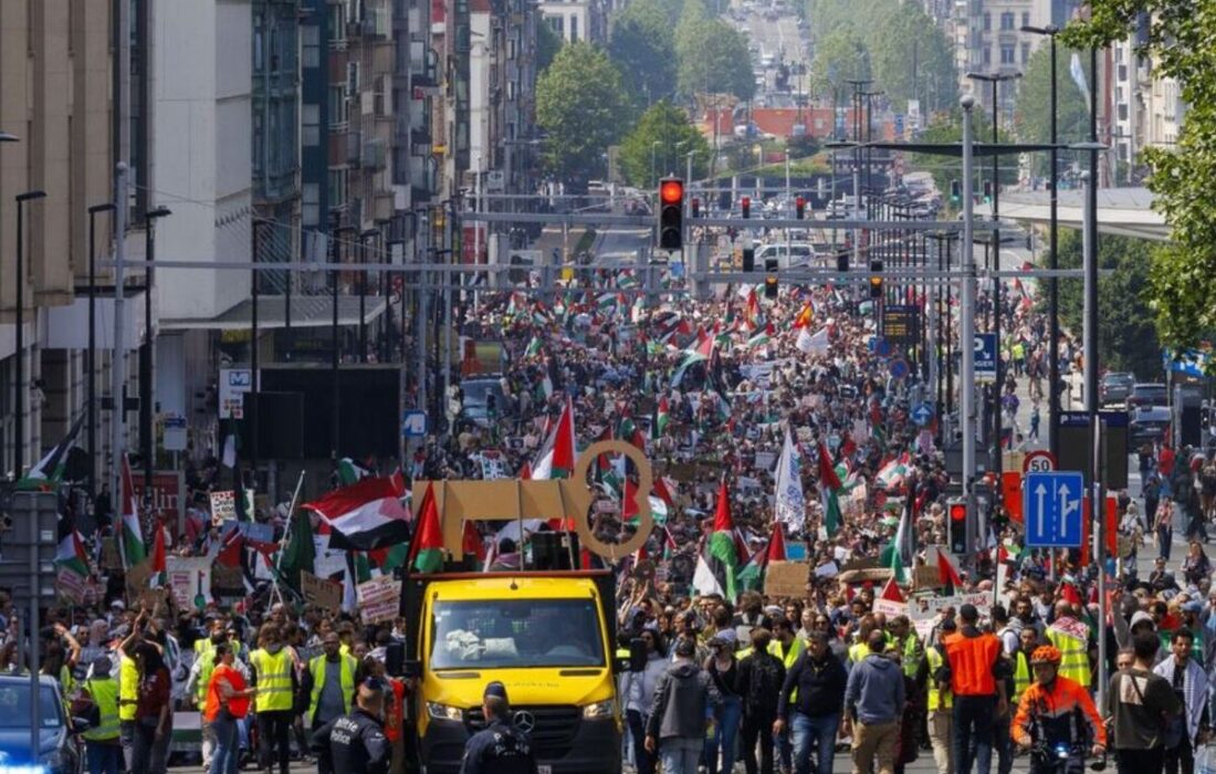 تجمع ۲۰۰ هزار نفری در خیابانهای بلژیک برای توقف کشتار در غزه