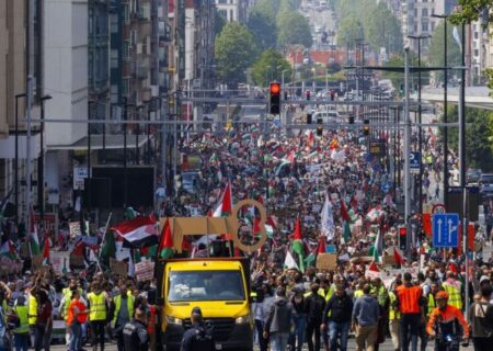 تجمع ۲۰۰ هزار نفری در خیابان‌های بلژیک برای توقف کشتار در غزه