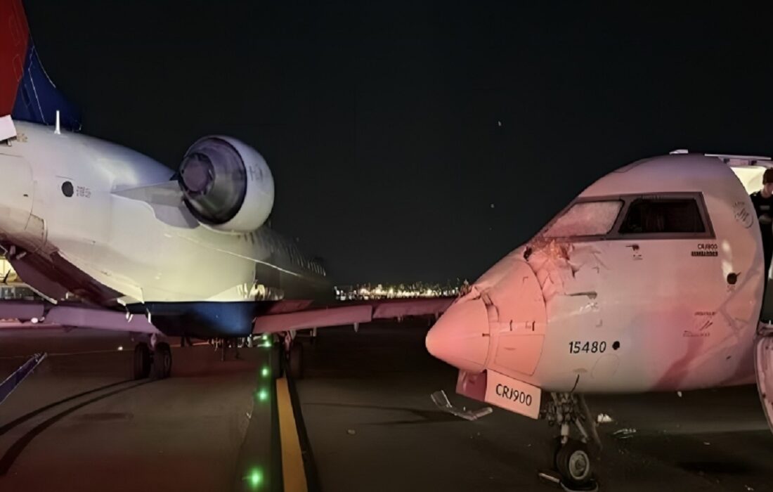 تصاویری از لحظه برخورد دو هواپیمای دلتا در باند فرودگاه لاگواردیا
