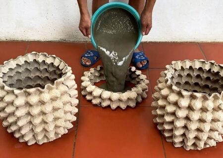 ایده‌ای نو: ساخت گلدان سیمانی با شانه تخم‌مرغ