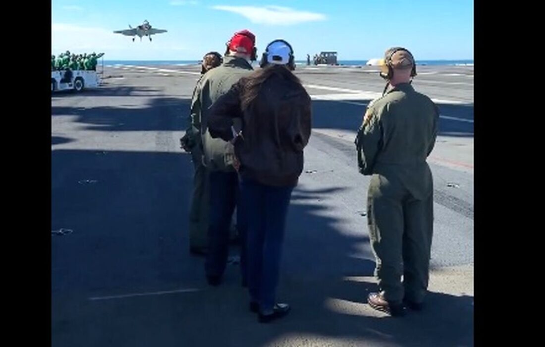 لحظه خطرناک فرود جت جنگنده F-35 در نزدیکی دونالد ترامپ