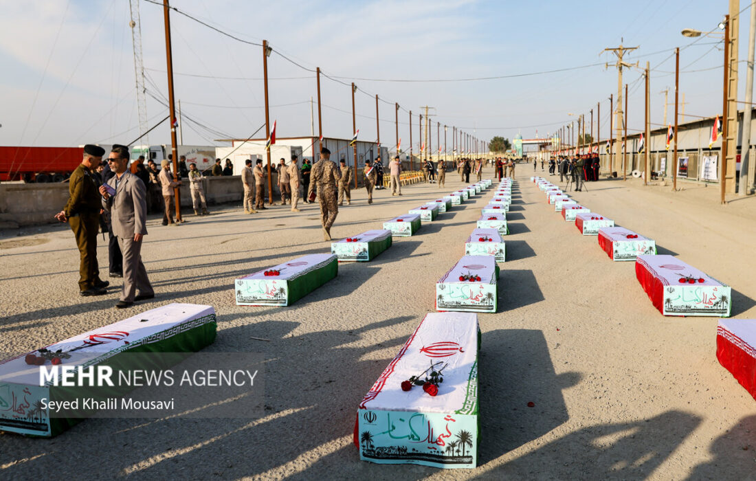 ورود پیکر مطهر ۴۴ شهید تازه تفحص‌شده از شلمچه به خاک وطن