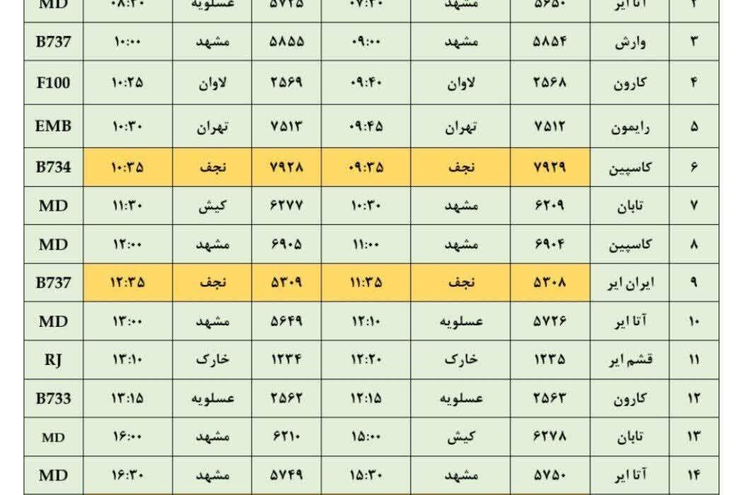 برنامه پروازهای امروز فرودگاه اصفهان (۱۳ مهر ۱۴۰۴)