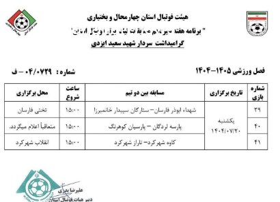 برگزاری هفته سیزدهم لیگ برتر فوتبال در استان چهارمحال و بختیاری