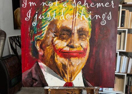 رونمایی از تابلوی جنجالی «شرور» میرفتاح با طرحی از ترامپ