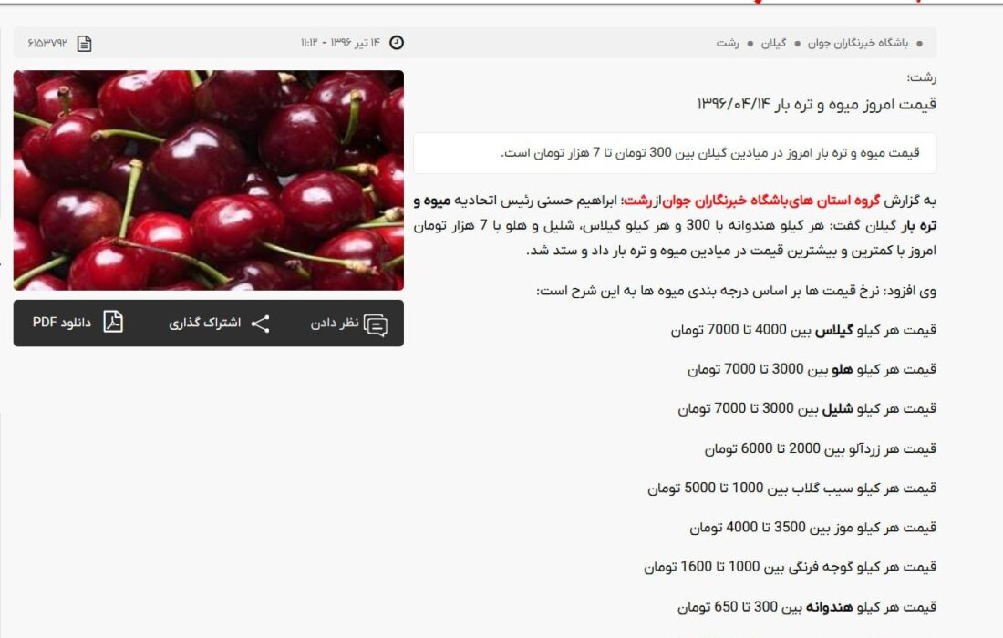 قیمت میوه‌ و تره‌بار در تیرماه ۹۶ !